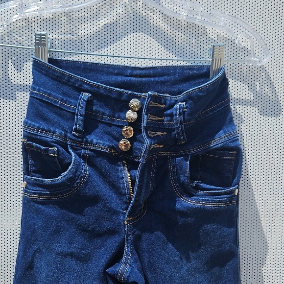 Blue High Rise Tapered Jeans - Picture 4 of 10